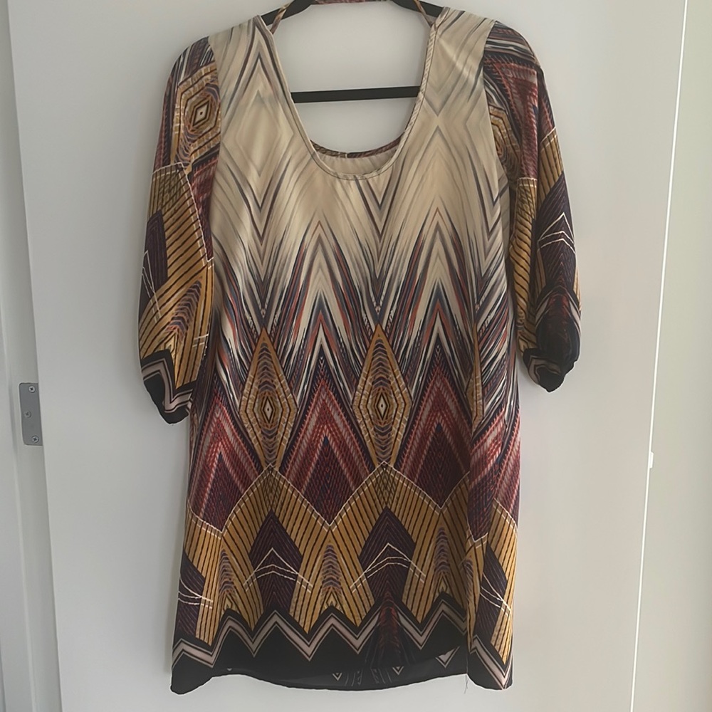 Printed multi print shift dress with puff sleeves